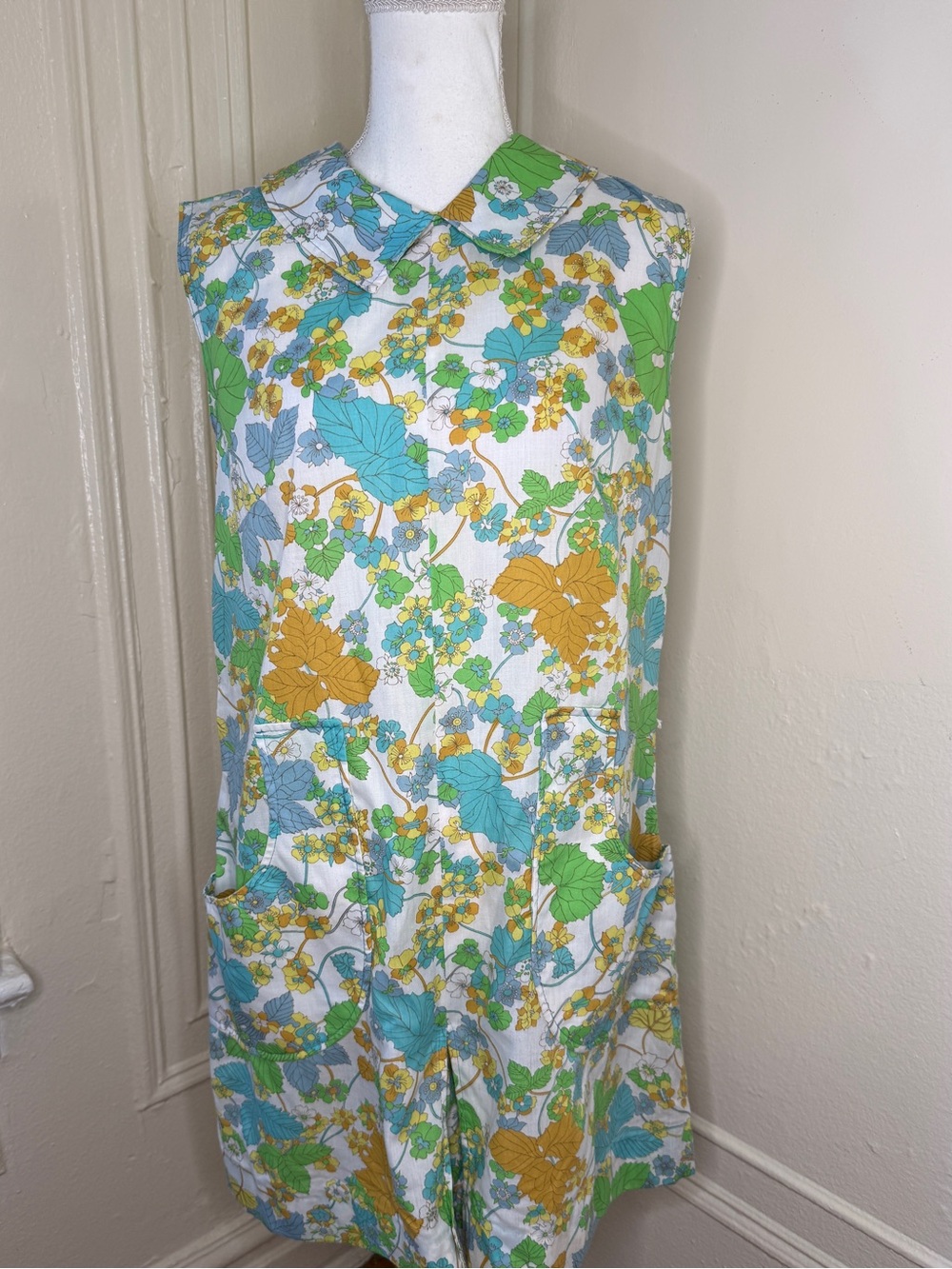 1960s Flower Power Mod Peter Pan Collar Hippie Style Cotton Romper